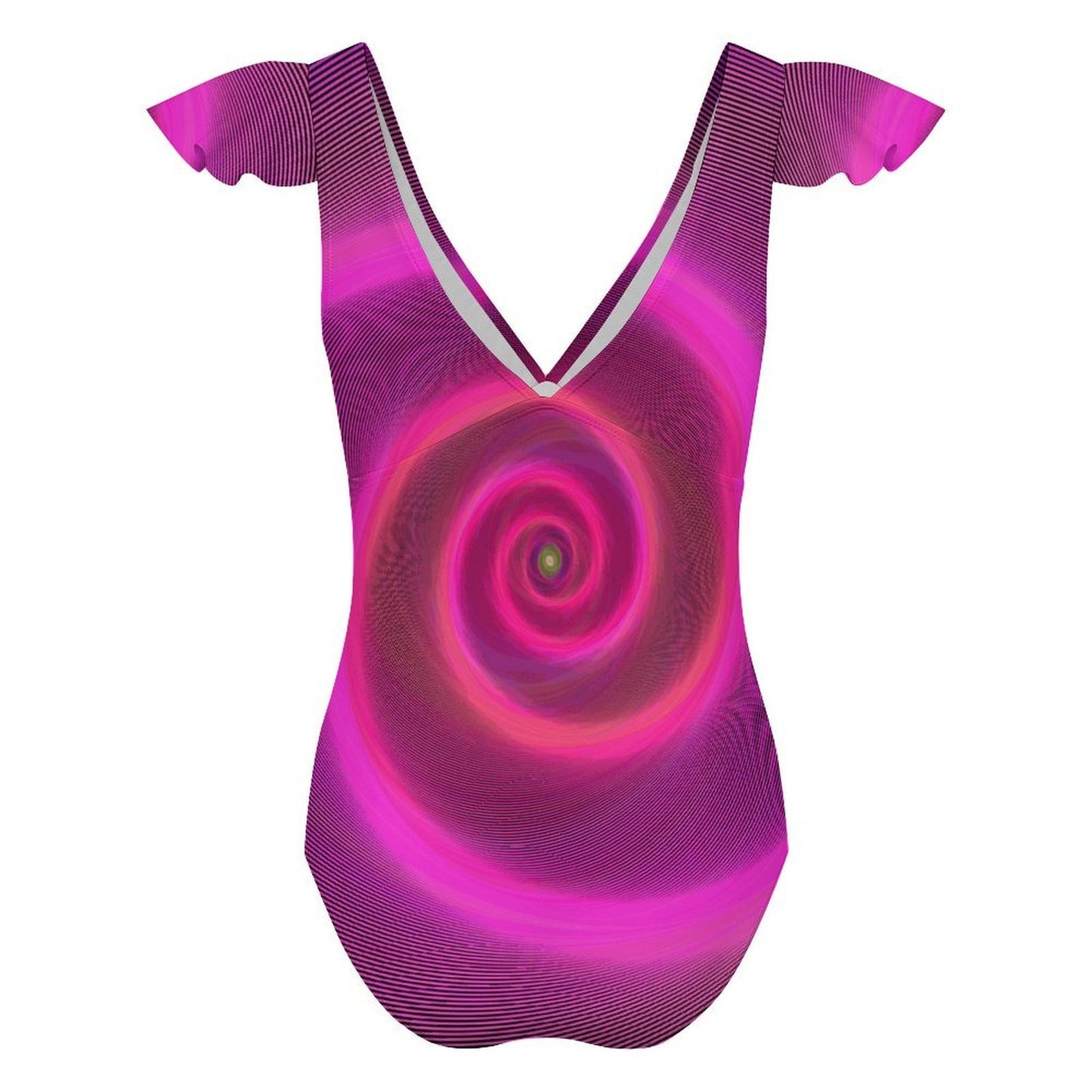 Custom V-Neck One-Piece Swimsuit with Ruffle Sleeves