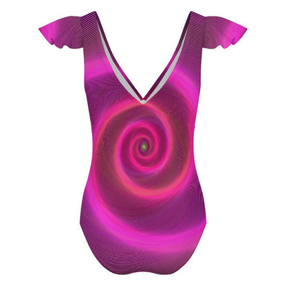 Custom V-Neck One-Piece Swimsuit with Ruffle Sleeves