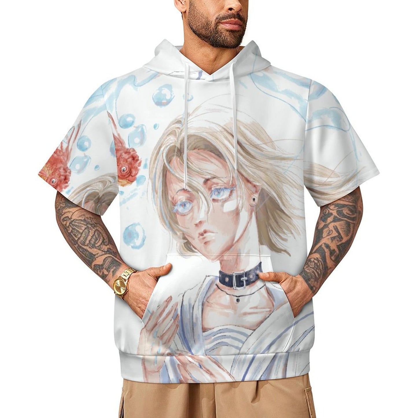 Custom Men's Short Sleeve Hoodie | Personalized Air Layer Fabric Top