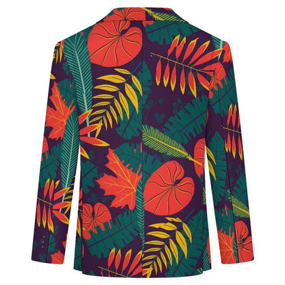 Men's Single-Button Blazer with Custom Heat Transfer and Flap Pockets