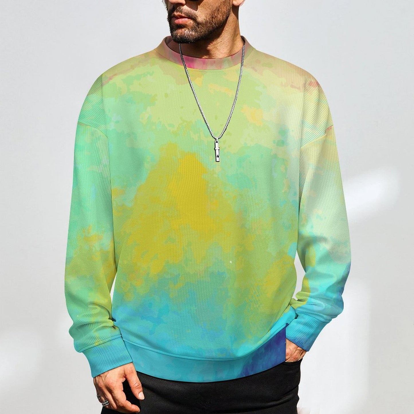Custom Men's Drop Shoulder Sweater | Personalized Crewneck Pullover