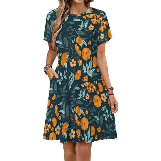 Custom Short Sleeve Round Neck Dress | Personalized Photo Midi Dress