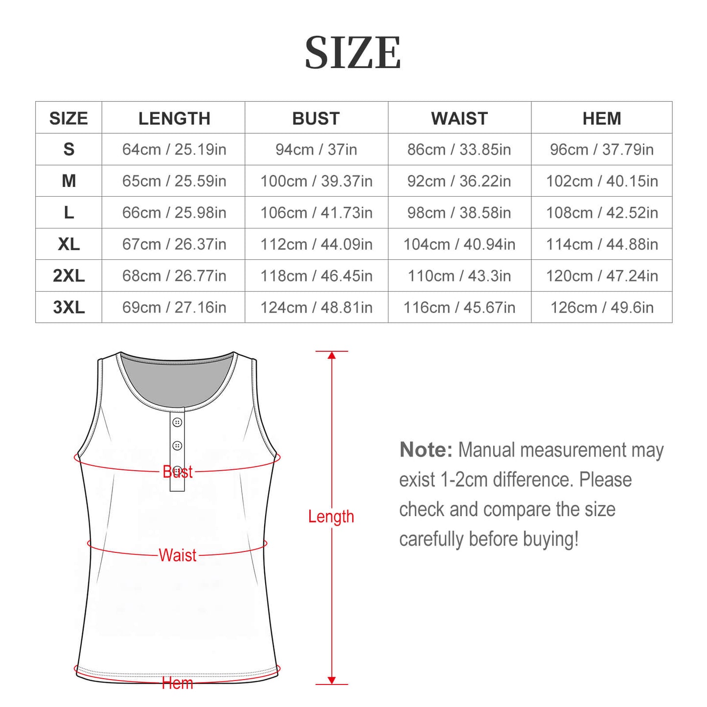 Custom Print Square Neck Button Tank Top for Women — S to 3XL