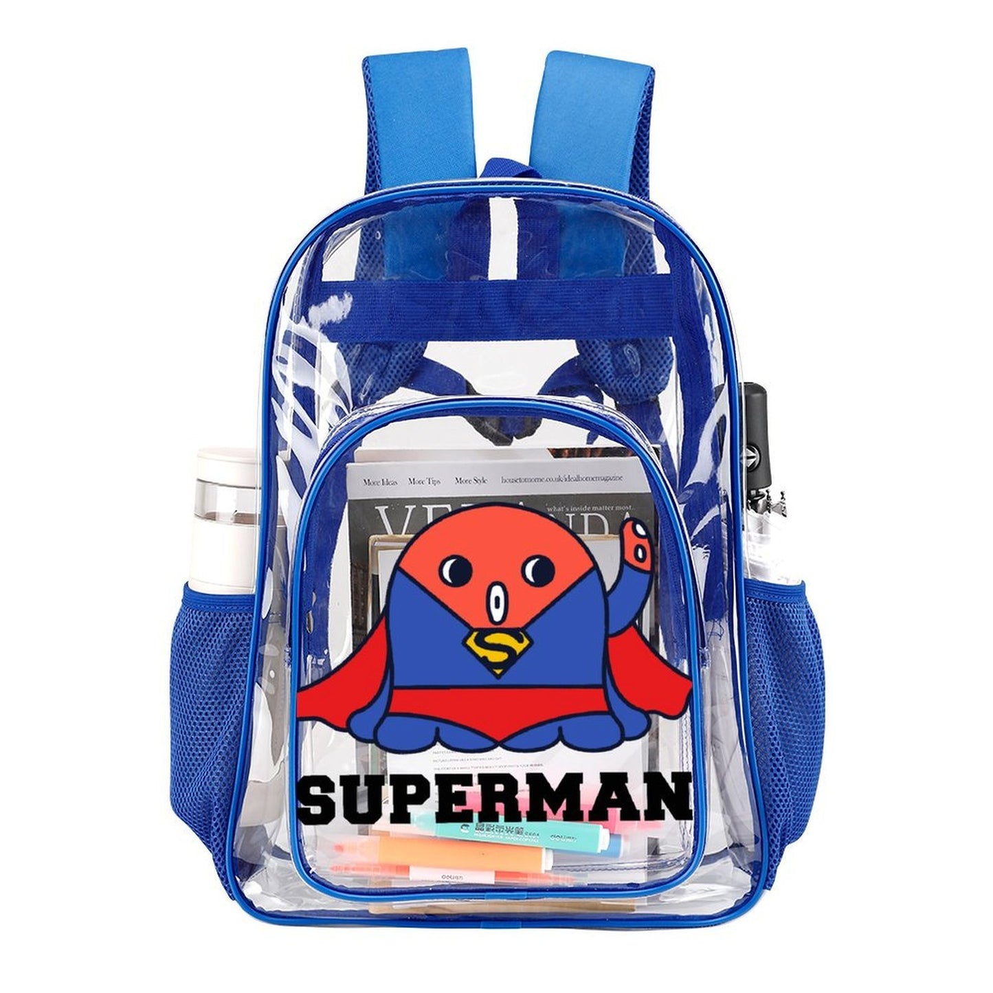 Custom Clear PVC Backpack with Mesh Pocket — UV-Printed Personalized Transparent Bag