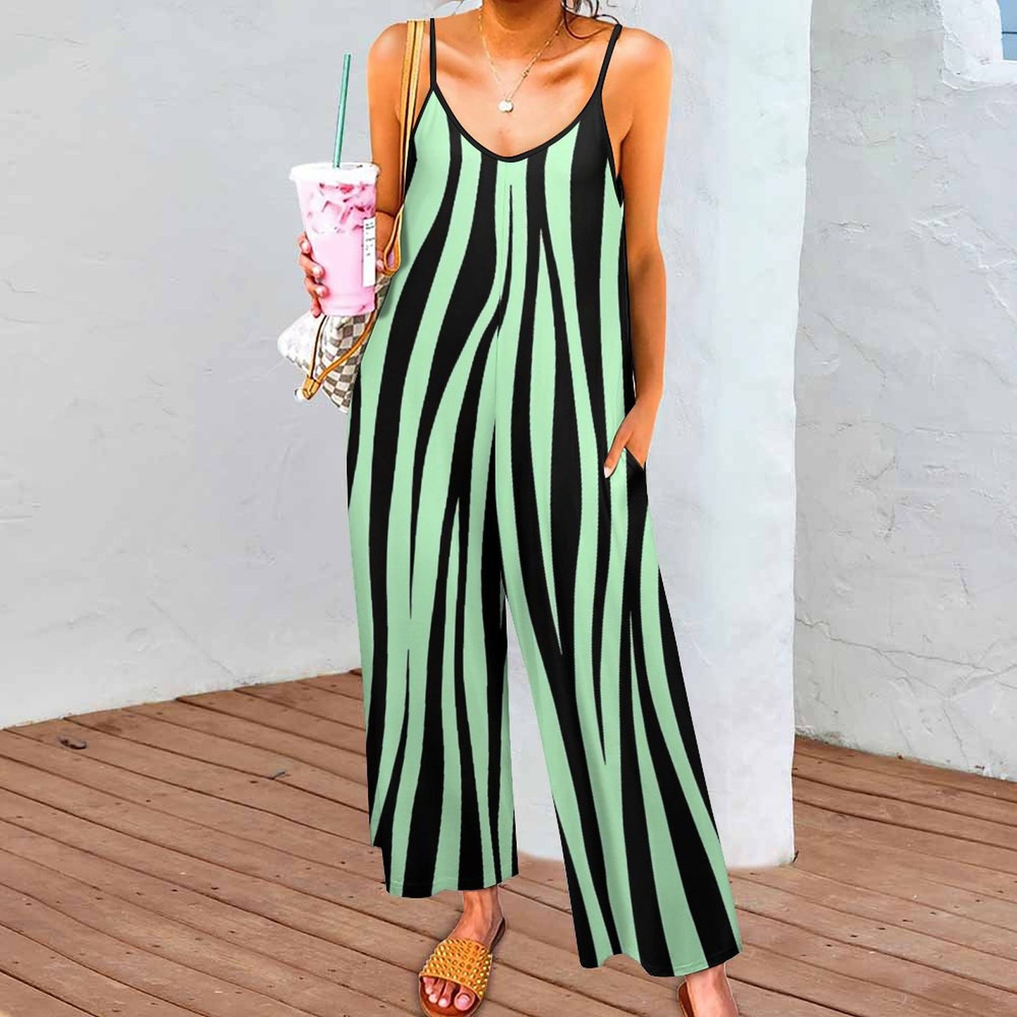 Custom Loose Fit Spaghetti Strap Jumpsuit | Casual Overalls