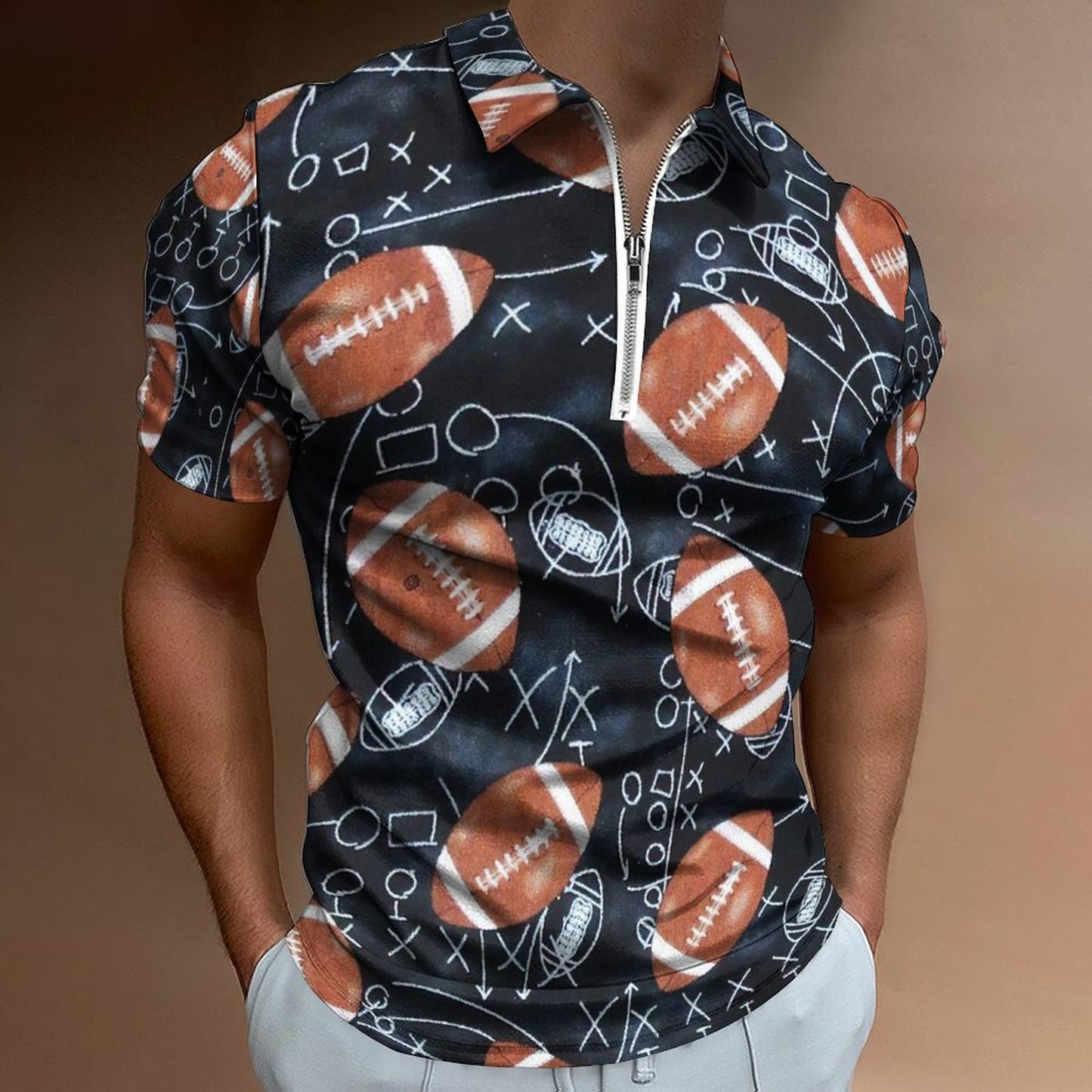 Custom Men's Cotton Zip Polo | All-Over DTG Printed Short Sleeve
