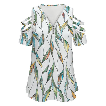 Custom Zip V-Neck Cold Shoulder Tunic | Leggings Friendly Top