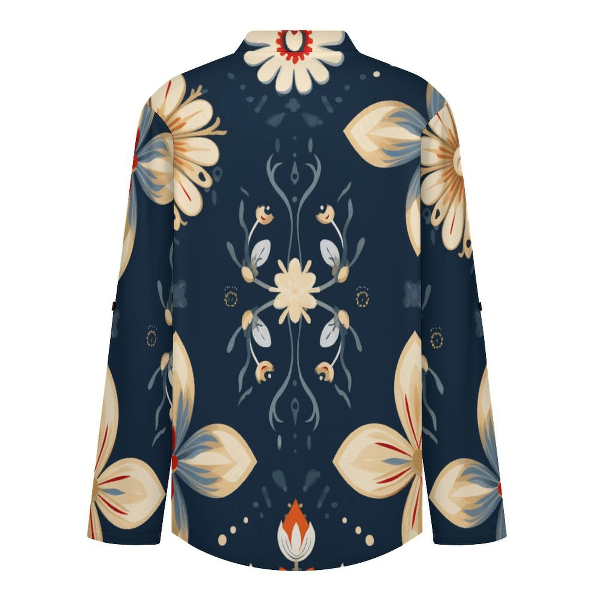 Custom Printed Women's V-Neck Shirt with Roll-Up Sleeves