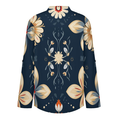 Custom Printed Women's V-Neck Shirt with Roll-Up Sleeves