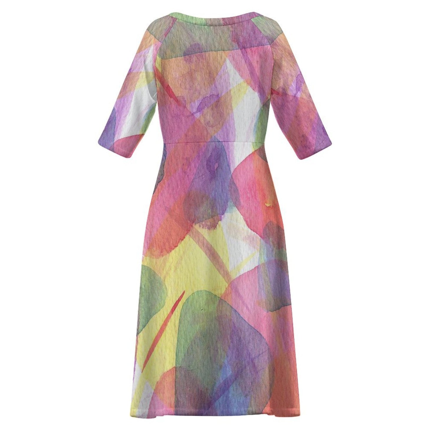 Custom Print Long Dress | Personalized Mid-Sleeve Sculpting Knit Gown
