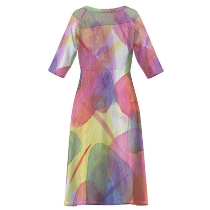 Custom Print Long Dress | Personalized Mid-Sleeve Sculpting Knit Gown
