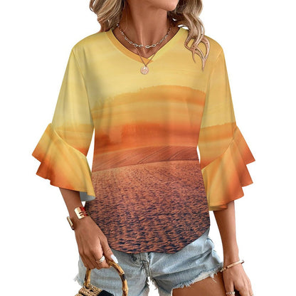 Custom Ruffle Bell Sleeve Top | Women's V-Neck Blouse