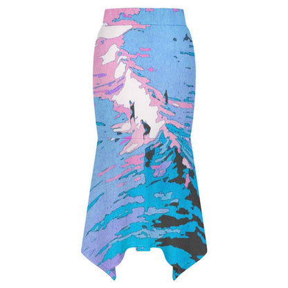 Custom Print Asymmetric Flare Midi Skirt with High Waist for Women