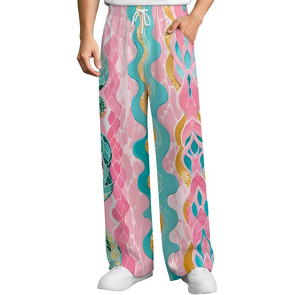 Men's Drawstring Wide Leg Casual Pants with Custom Graphic Printing