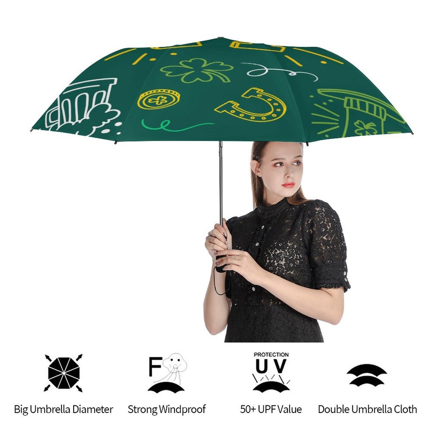 Personalized Auto-Open Golf Umbrella with UV-Blocking Lining and Custom Print