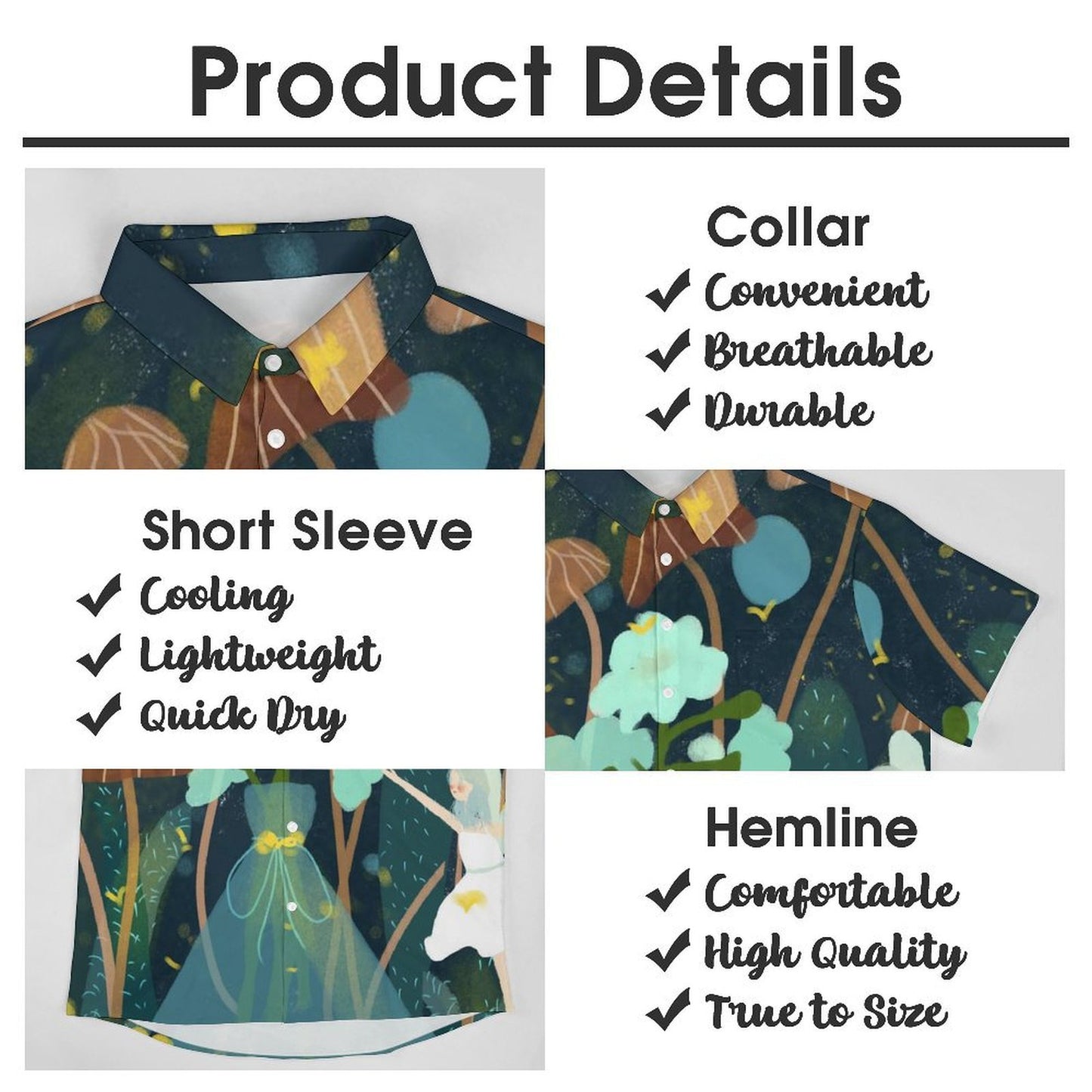 A Short Sleeved Shirt Forest, Mushroom, Girl, Cat