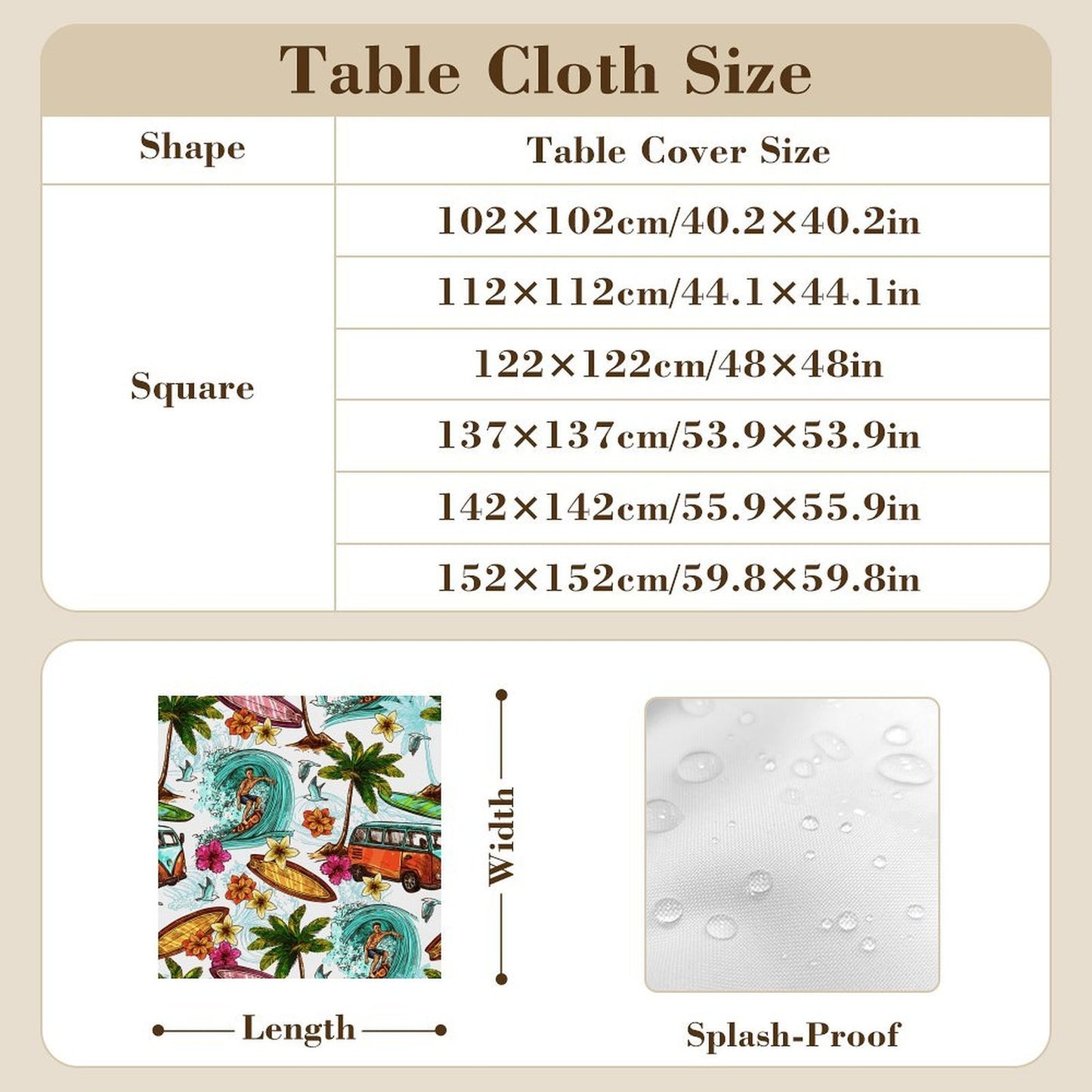 Custom Square Tablecloth | Waterproof Oxford Table Cover