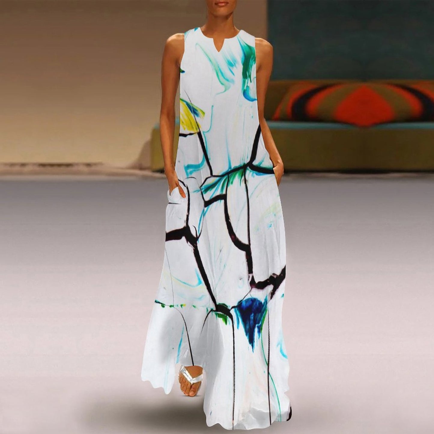 Custom Print Sleeveless Maxi Dress | Personalized Ankle-Length Dress