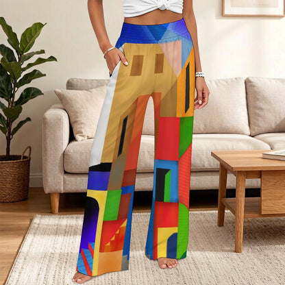 Women's High Waist Wide Leg Pants with Custom Print — Soft Stretch Fabric, Smocked Waistband, S to 5XL