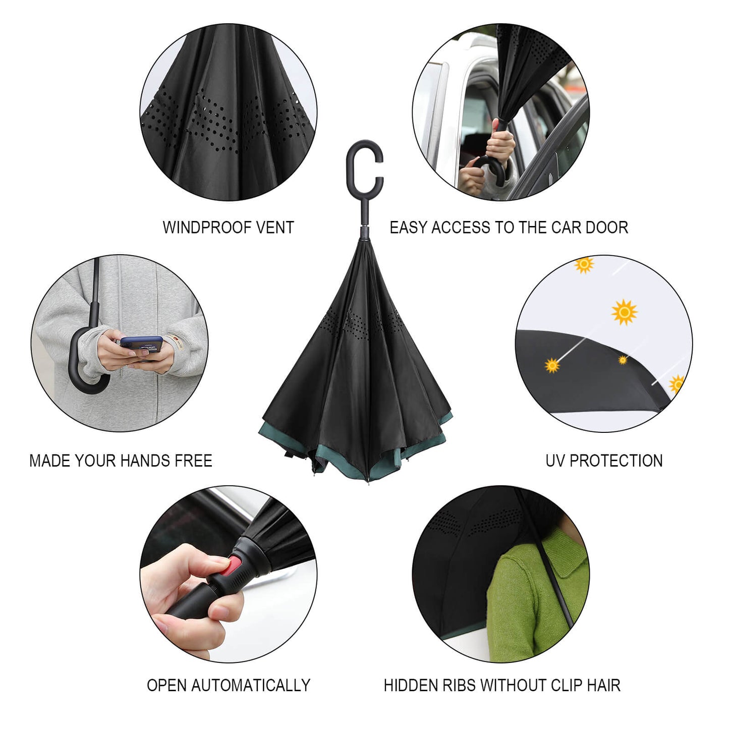 Custom Inverted Umbrella for Car | Personalized Reverse Folding Umbrella
