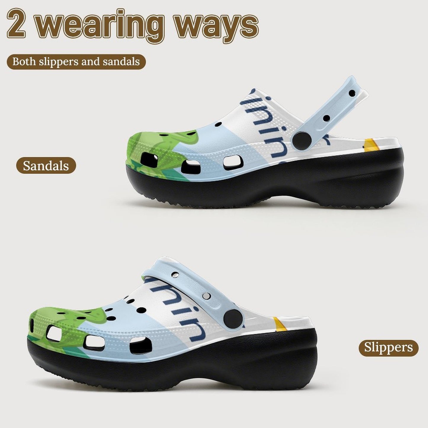 Custom Printed Heeled Clogs for Women — Personalized Platform Clog Sandals
