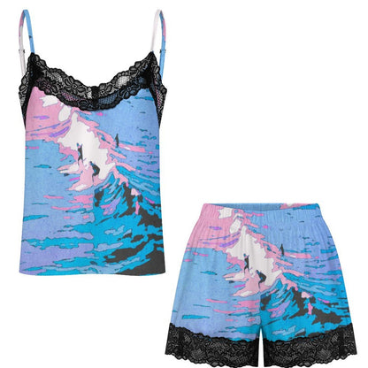 Custom Lace Trim Cami and Shorts Pajama Set for Women — XS to 2XL