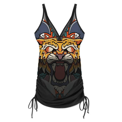 Women's One Piece Tummy Control Swimsuit with Mesh V-Neck and Custom Print