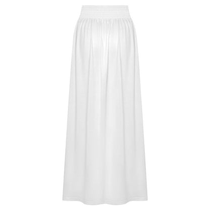 Women’s High Waist Elastic Milk Silk Skirt with Gathered Waist and Custom Heat Transfer Print