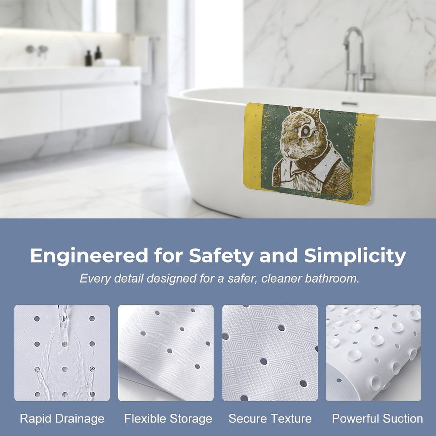 Custom Non-Slip Bath Mat with Suction Cups and Drainage Holes