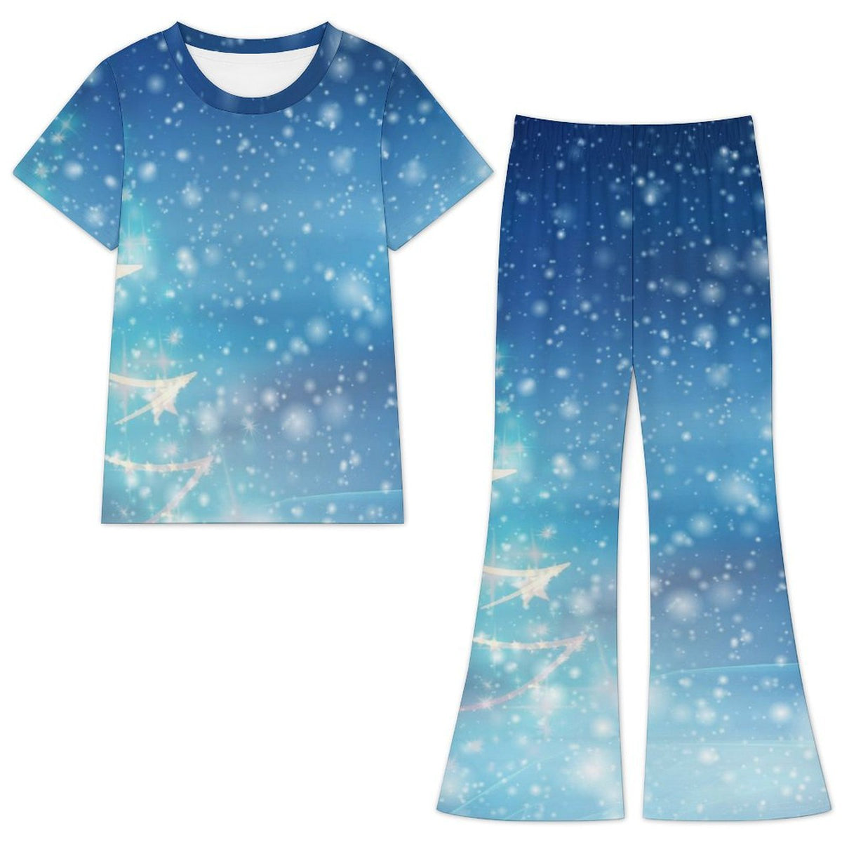 Custom Print Girls Flare Pants Set - Personalized Short Sleeve Summer Outfit