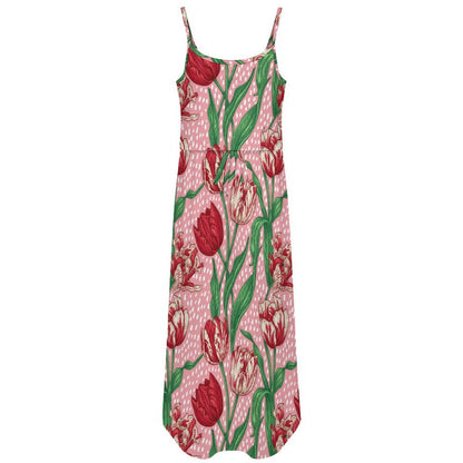 Custom Printed Spaghetti Strap Side Slit Maxi Dress