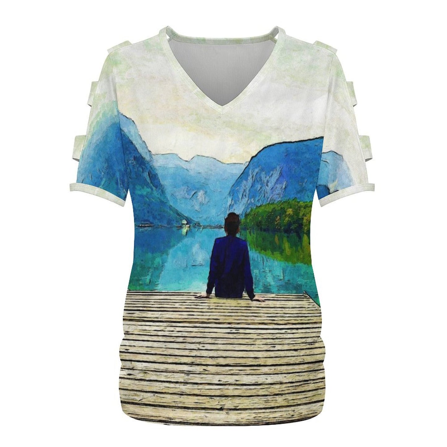 Custom Off-The-Shoulder Top | Personalized Ribbed V-Neck Tee