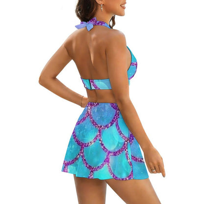 Custom Two-Piece Swimsuit with Tie Straps and Split Skirt