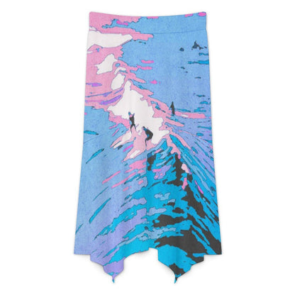 Custom Print Asymmetric Flare Midi Skirt with High Waist for Women