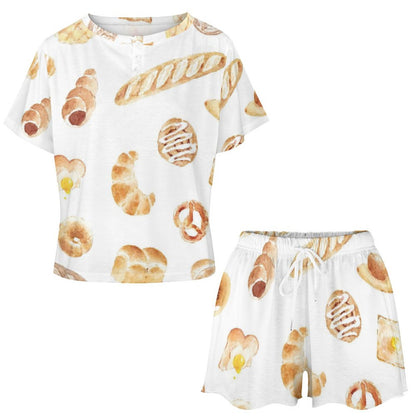 Custom Women's Two-Piece Short Sleeve Loungewear Set | Soft Pajama Short Set