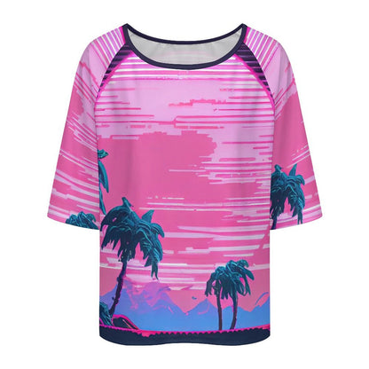 Custom Women's Off-Shoulder T-Shirt | Loose Fit Ribbed Top