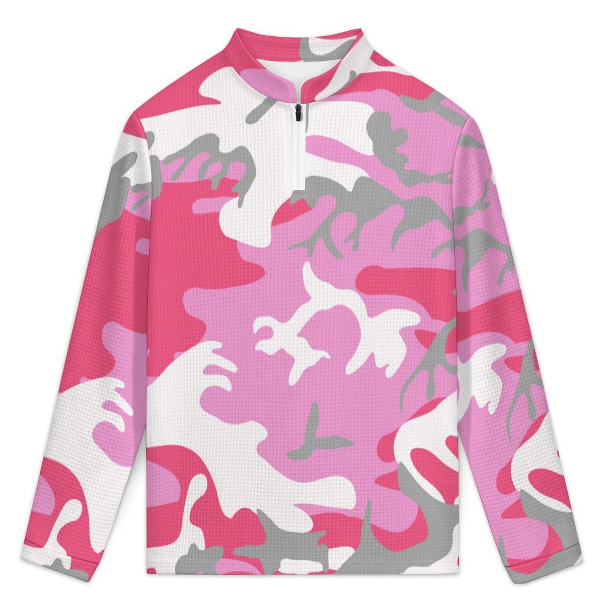 Men's Waffle Knit Quarter-Zip Mock Neck Pullover with Custom Heat Transfer