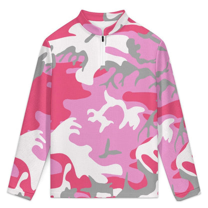 Men's Waffle Knit Quarter-Zip Mock Neck Pullover with Custom Heat Transfer