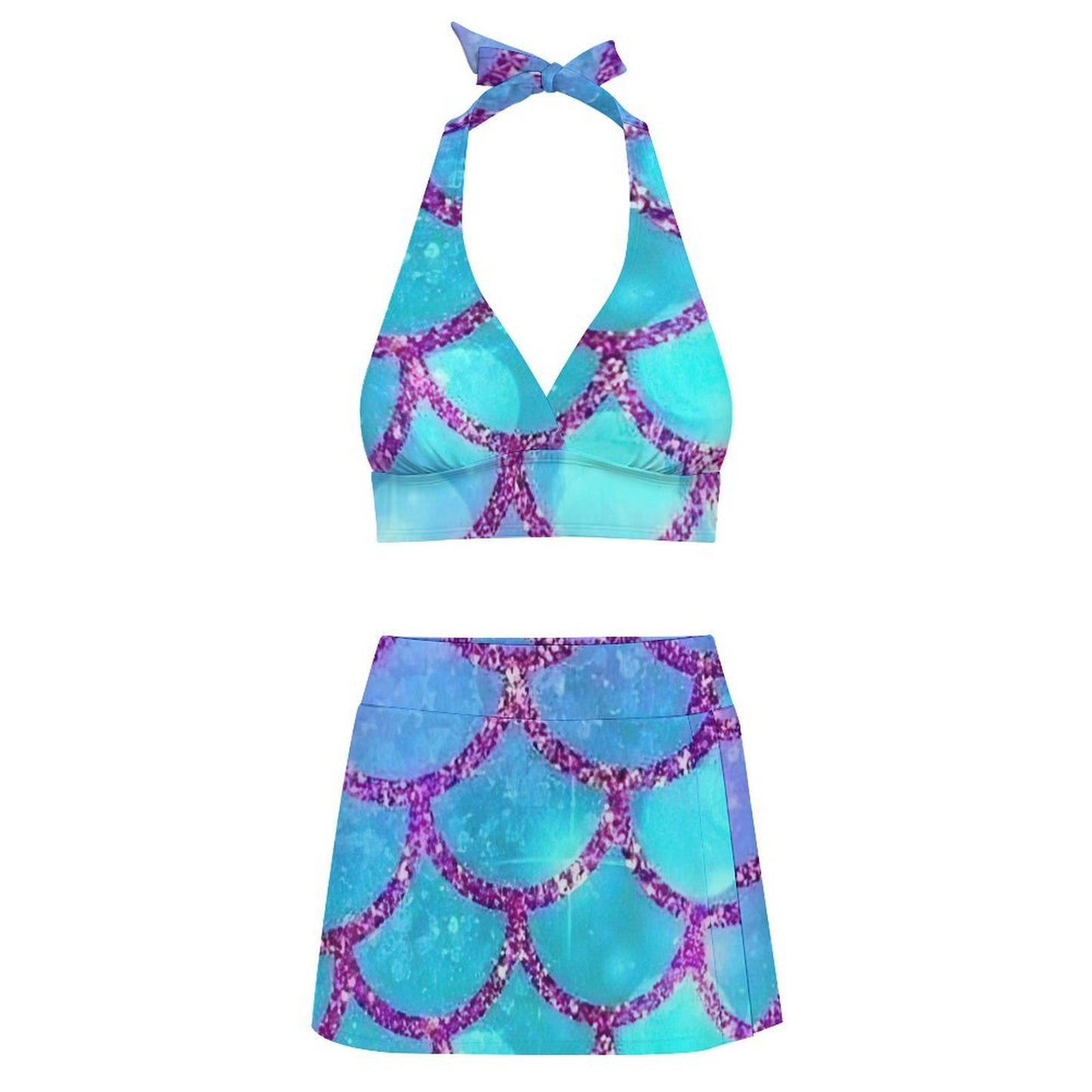 Custom Two-Piece Swimsuit with Tie Straps and Split Skirt
