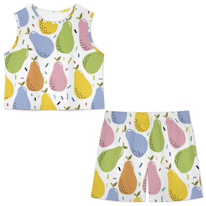 Custom Print Women Faux Linen Sleeveless Lounge Shorts Set with Pockets