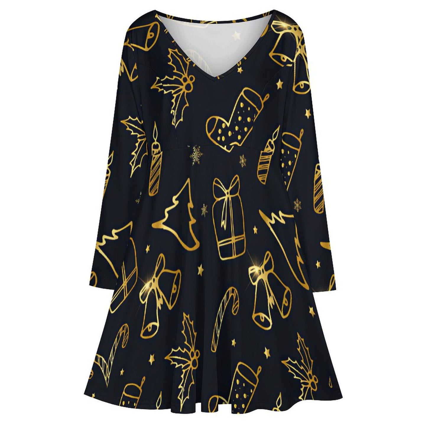 Custom Plus Size V-Neck Dress | Long Sleeve Midi T-Shirt Dress (S-8XL)