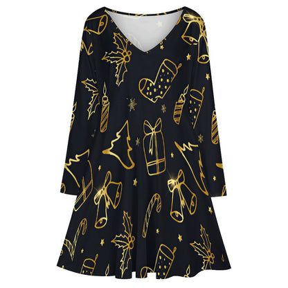 Custom Plus Size V-Neck Dress | Long Sleeve Midi T-Shirt Dress (S-8XL)
