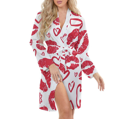 Custom Women's Long Sleeve Satin Robe | Personalized Kimono Bathrobe