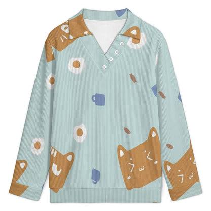 Women's V-Neck Sweater with Textured Knit and Custom Print Option