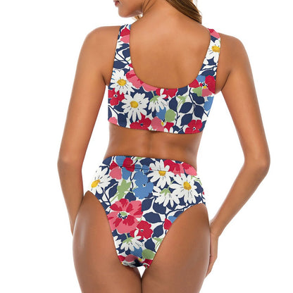 Custom Printed High-Waisted Tie-Front Bikini