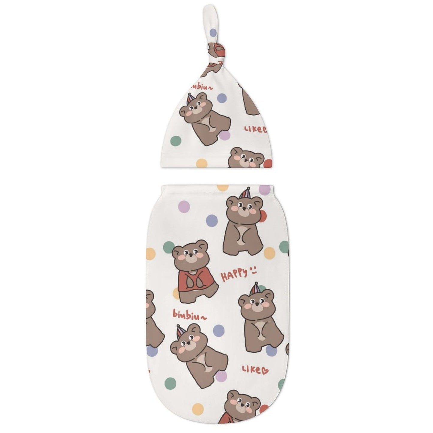 Custom Printed Cotton Baby Swaddle and Hat Set
