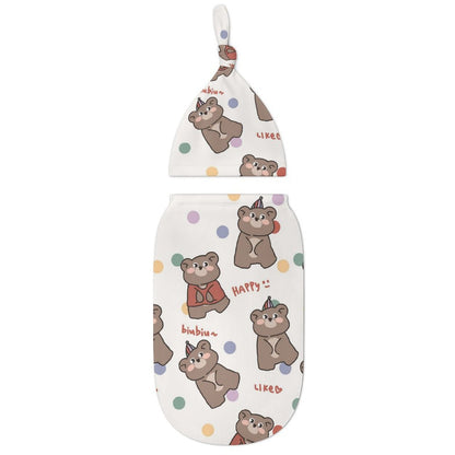 Custom Printed Cotton Baby Swaddle and Hat Set