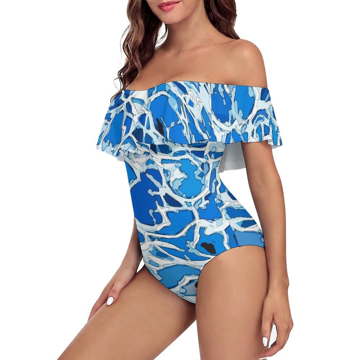 Custom Off-the-Shoulder One-Piece Swimsuit with Ruffle Trim