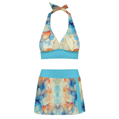 Custom Two-Piece Slit Skirt Swimsuit Set