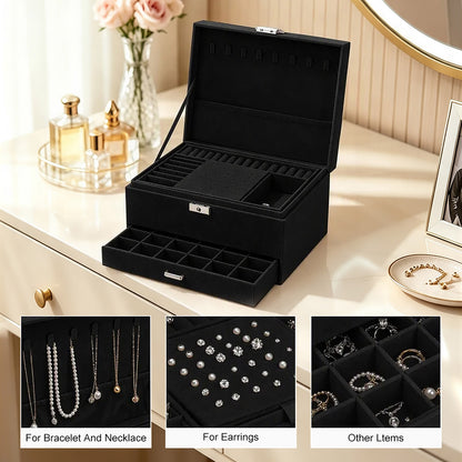 Personalized Three-Layer Suede Jewelry Organizer with Foil Stamping